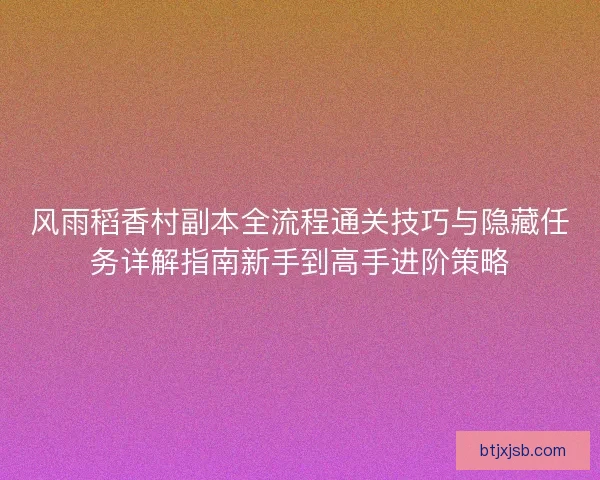 风雨稻香村副本全流程通关技巧与隐藏任务详解指南新手到高手进阶策略